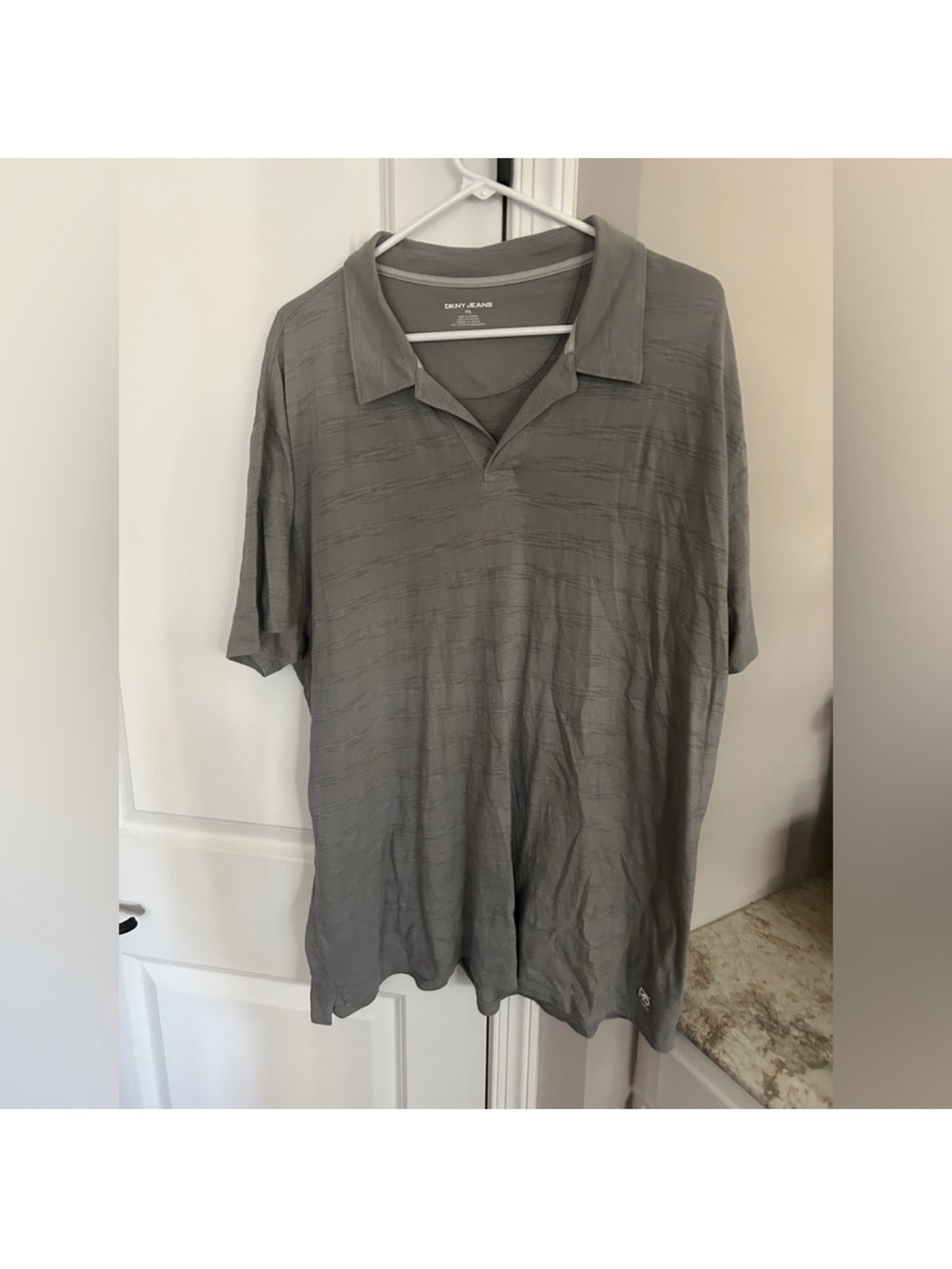 Men’s DKNY Gray Striped Polo Shirt XXL